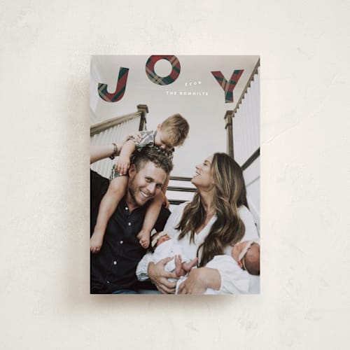 This is a classic plaid petite holiday cards with standard by Sara Hicks Malone called up printing on recycled smooth signature in petite