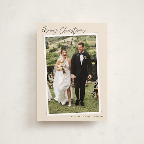 This is a latte petite holiday cards with standard by Alicia Schultz called dated snapshot printing on recycled smooth signature in petite