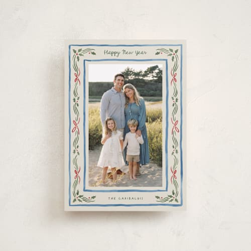 This is a porcelain petite holiday cards with standard by Chris Griffith called holiday gingham printing on recycled smooth signature in petite