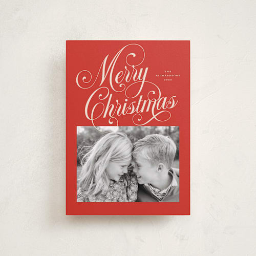 This is a candy apple petite holiday cards with standard by Jessica Williams called peppermint twist printing on recycled smooth signature in petite