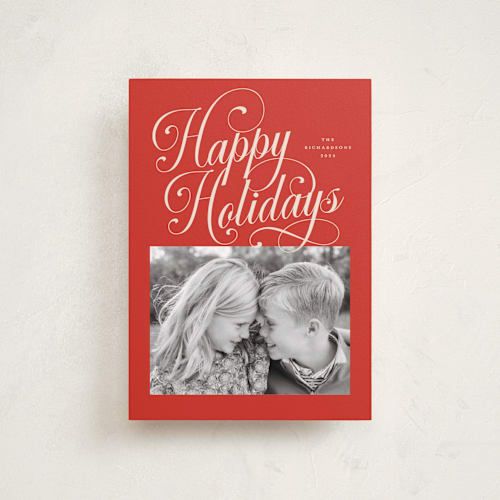 This is a candy apple petite holiday cards with standard by Jessica Williams called peppermint twist printing on recycled smooth signature in petite