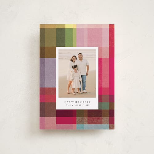 This is a candy petite holiday cards with standard by Sumak Studio called joyful check printing on recycled smooth signature in petite