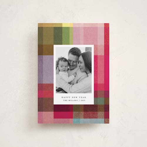 This is a candy petite holiday cards with standard by Sumak Studio called joyful check printing on recycled smooth signature in petite
