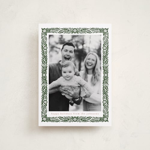 This is a pine needle petite holiday cards with standard by Katharine Watson called simple floral frame printing on recycled smooth signature in petite