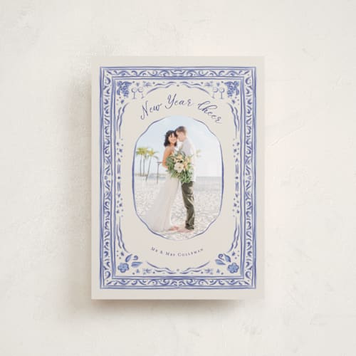 This is a blue jay petite holiday cards with standard by Lucrecia Caporale called cheerful frame printing on recycled smooth signature in petite