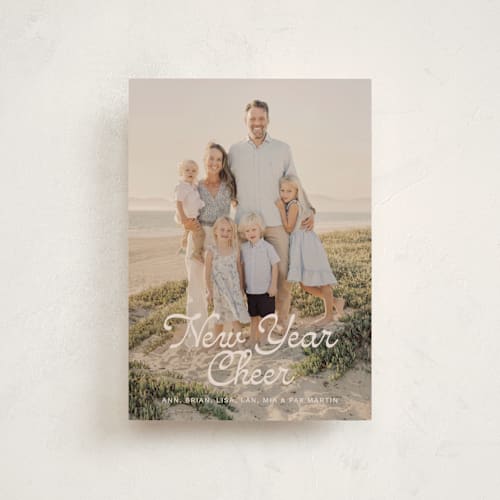 This is a sand petite holiday cards with standard by Ani Somi called beach town printing on recycled smooth signature in petite