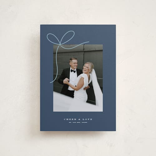 This is a blue spruce petite holiday cards with standard by Yuliya Evseeva called little bow printing on recycled smooth signature in petite