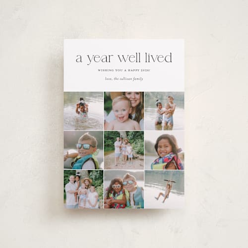 This is a midnight petite holiday cards with standard by Shari Margolin called annual review printing on recycled smooth signature in petite