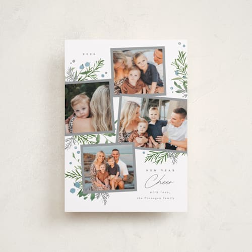 This is a blue jay petite holiday cards with standard by Everett Paper Goods called botanical quad printing on recycled smooth signature in petite