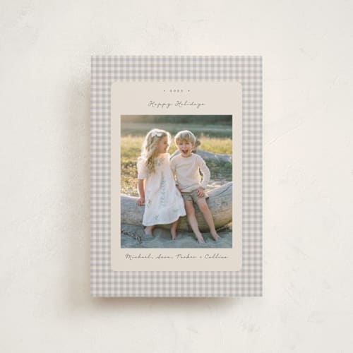 This is a ash petite holiday cards with standard by Emily Betts called gingham vintage printing on recycled smooth signature in petite