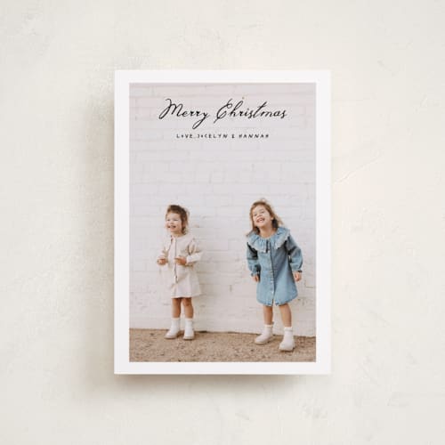 This is a onyx petite holiday cards with standard by Benita Crandall called vintage joy printing on recycled smooth signature in petite