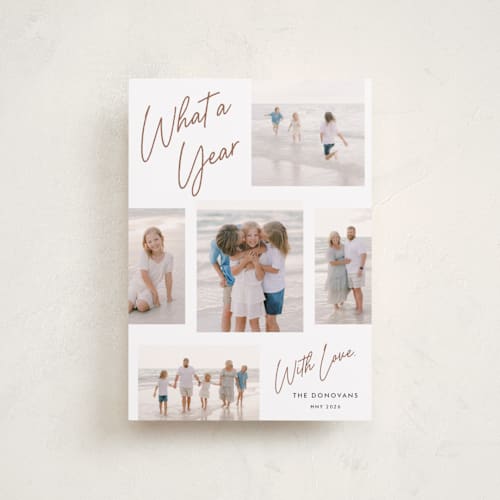 This is a copper petite holiday cards with standard by Stacey Meacham called simply scripted printing on recycled smooth signature in petite