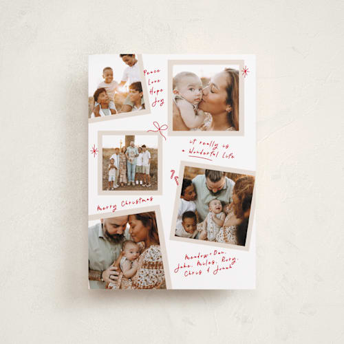 This is a poinsettia petite holiday cards with standard by Owl and Toad called personal note printing on recycled smooth signature in petite