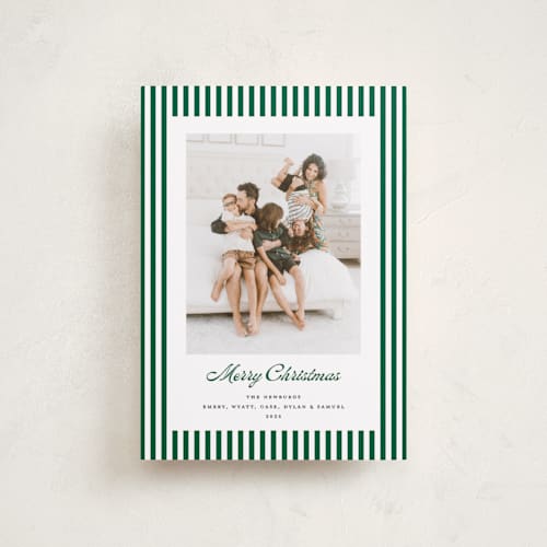 This is a pine petite holiday cards with standard by Erika Firm called mini cabana stripes printing on recycled smooth signature in petite