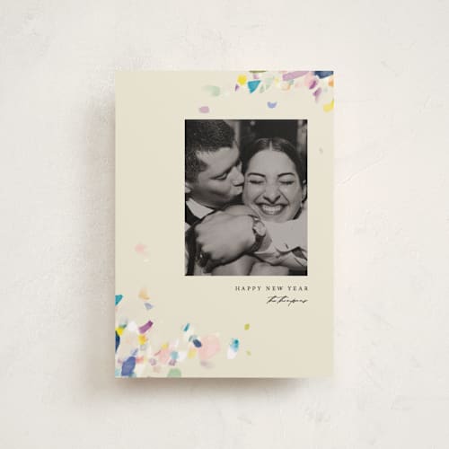 This is a eggnog petite holiday cards with standard by Eric Ransom called dabbed confetti printing on recycled smooth signature in petite
