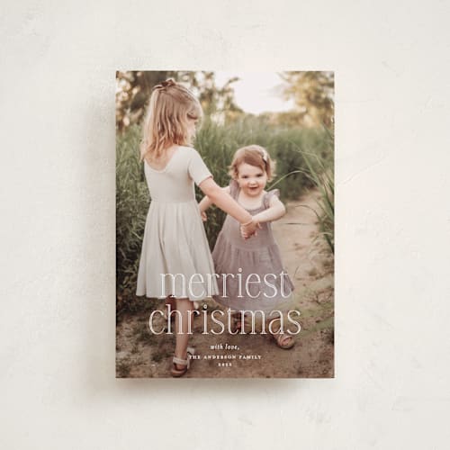 This is a snow petite holiday cards with standard by Kerry Doyle called festive type printing on recycled smooth signature in petite