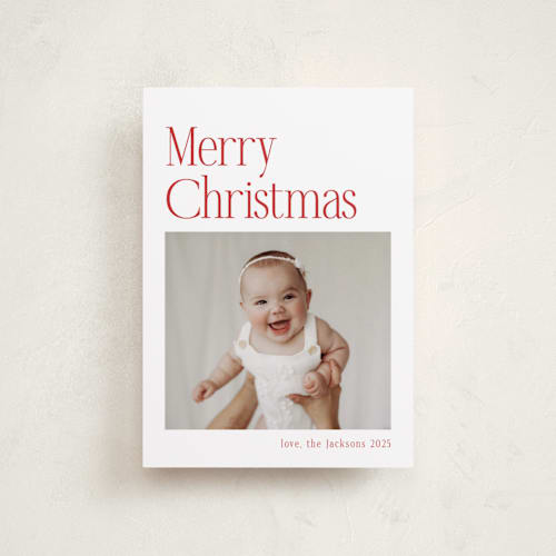 This is a santa suit petite holiday cards with standard by Nicole Walsh called modern serif printing on recycled smooth signature in petite