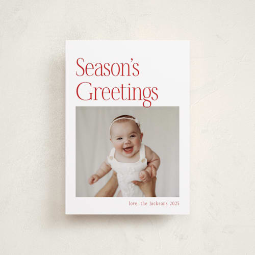 This is a santa suit petite holiday cards with standard by Nicole Walsh called modern serif printing on recycled smooth signature in petite