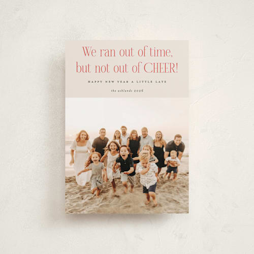 This is a eggnog petite holiday cards with standard by Erica Krystek called short on time printing on recycled smooth signature in petite