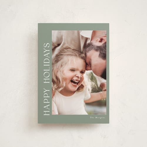 This is a sage petite holiday cards with standard by Angela Thompson called merry printing on recycled smooth signature in petite