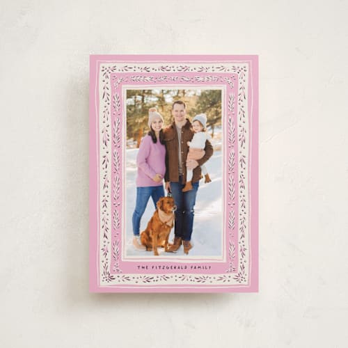 This is a rose petite holiday cards with standard by Gwen Bedat called modern tapestry printing on recycled smooth signature in petite