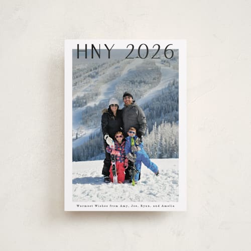 This is a snow petite holiday cards with standard by Ani Somi called big top printing on recycled smooth signature in petite