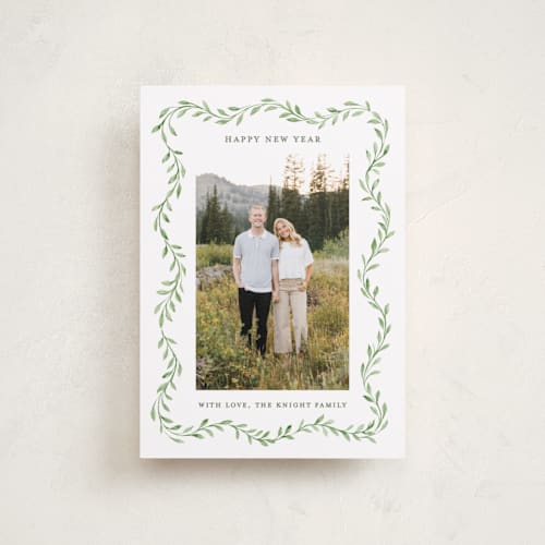 This is a eucalyptus petite holiday cards with standard by Sarah Knight called wave printing on recycled smooth signature in petite