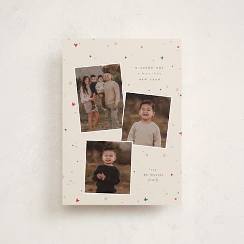 This is a sugar cookie petite holiday cards with standard by Ellen Schlegelmilch called disney's mickey tri confetti printing on recycled smooth signature in petite