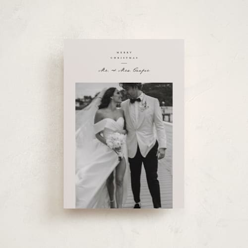 This is a eggnog petite holiday cards with standard by Ashley Iwafuchi called merry season printing on recycled smooth signature in petite