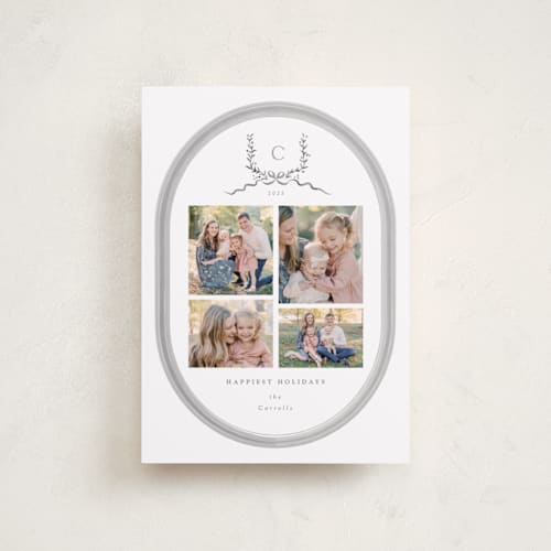 This is a bells petite holiday cards with standard by Corinne Malesic called festive monogram printing on recycled smooth signature in petite