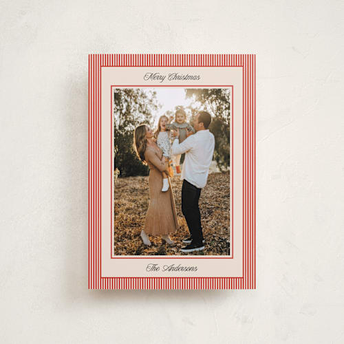 This is a ruby petite holiday cards with standard by Annie Shapiro called little stripes printing on recycled smooth signature in petite