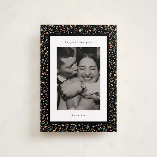 This is a popped petite holiday cards with standard by Pixel and Hank called confetti and sparkle printing on recycled smooth signature in petite