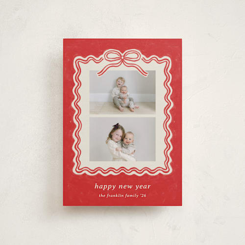 This is a cranberry petite holiday cards with standard by Kercia Jane called brushed bow printing on recycled smooth signature in petite