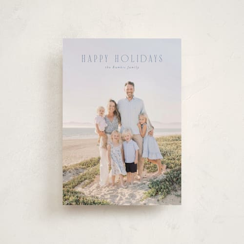 This is a powder blue petite holiday cards with standard by Erin L. Wilson called seabreeze printing on recycled smooth signature in petite