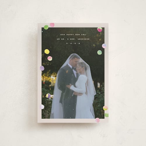 This is a cream petite holiday cards with standard by Anastasia Makarova called our new era printing on recycled smooth signature in petite