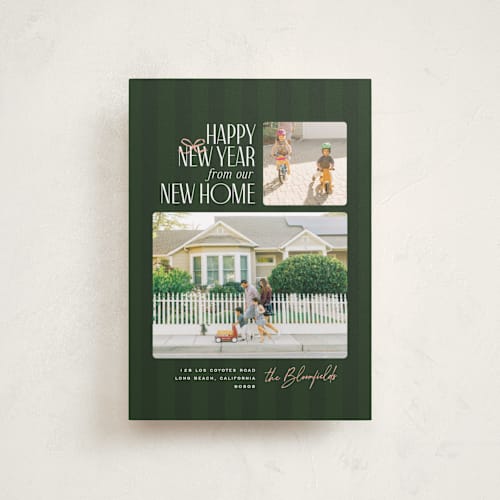 This is a evergreen petite holiday cards with standard by Owl and Toad called from our new home printing on recycled smooth signature in petite