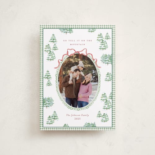 This is a pistachio petite holiday cards with standard by Bayberry Kate called alpine printing on recycled smooth signature in petite