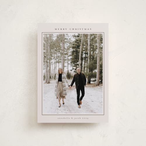 This is a stone petite holiday cards with standard by Nicole Walsh called minimalist frame printing on recycled smooth signature in petite