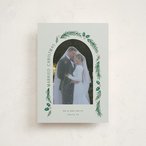 This is a sage petite holiday cards with standard by Hooray Creative called a married christmas printing on recycled smooth signature in petite