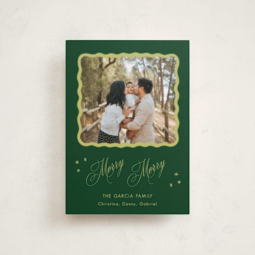 This is a forest petite holiday cards with standard by Lauren Jopling called squiggle and stars printing on recycled smooth signature in petite