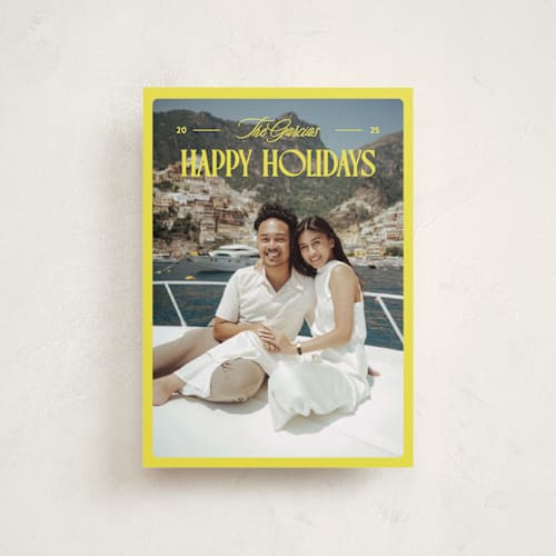 This is a lemon petite holiday cards with standard by Jenna Holcomb called bright and cheery printing on recycled smooth signature in petite