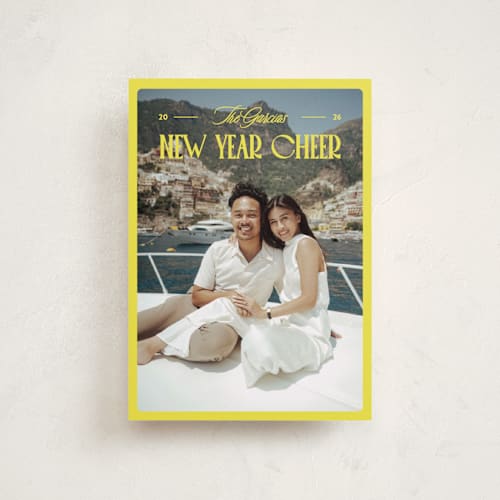 This is a lemon petite holiday cards with standard by Jenna Holcomb called bright and cheery printing on recycled smooth signature in petite