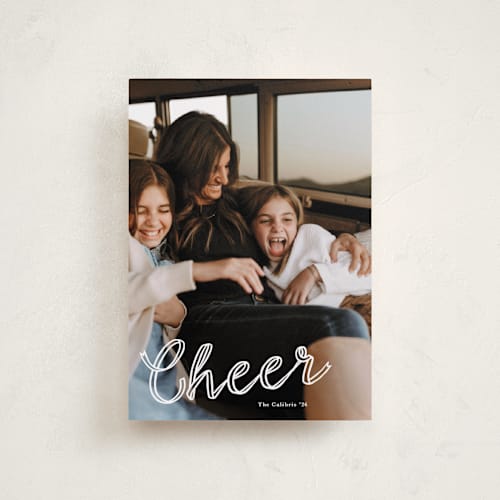 This is a snow petite holiday cards with standard by Lori Wemple called a merry ribbon printing on recycled smooth signature in petite