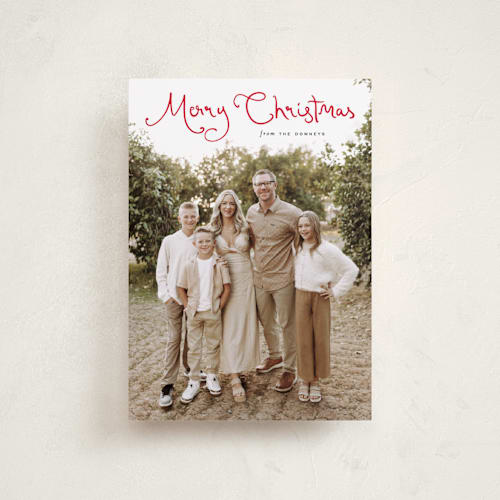 This is a cardinal petite holiday cards with standard by Sara Hicks Malone called christmas script printing on recycled smooth signature in petite