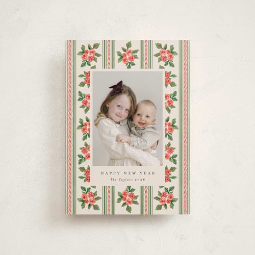 This is a buttercream petite holiday cards with standard by Christy Hy Lee called nostalgic wallpaper printing on recycled smooth signature in petite