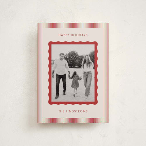 This is a eggnog petite holiday cards with standard by Kelly Schmidt called wavy edge printing on recycled smooth signature in petite