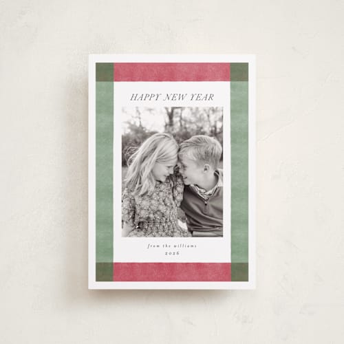 This is a crimson green petite holiday cards with standard by Chris Griffith called holiday rainbow printing on recycled smooth signature in petite