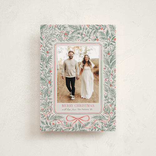 This is a pine petite holiday cards with standard by Elly called merry botanical printing on recycled smooth signature in petite