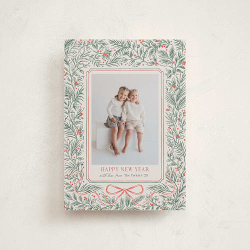 This is a pine petite holiday cards with standard by Elly called merry botanical printing on recycled smooth signature in petite