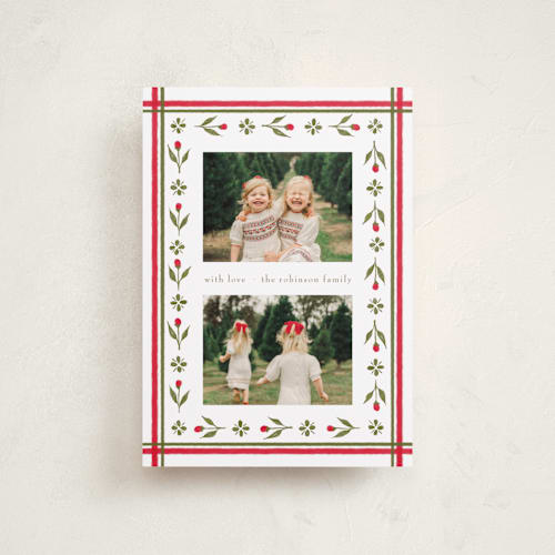 This is a christmas classic petite holiday cards with standard by Elsa Duncan called little floral border printing on recycled smooth signature in petite
